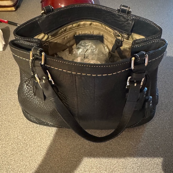 Coach Handbags - Black Shoulder Bag with Textured Leather and Silver Hardware